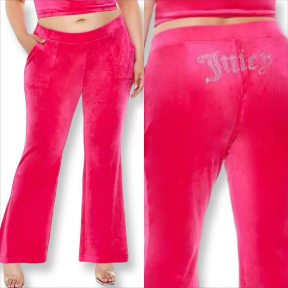 NWT Juicy Couture Hot Pink Bling Velour Track Pants Sz 2X